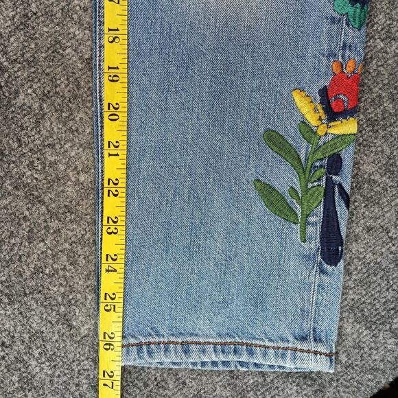 Zara Basic Denim Jeans Women 6 Blue Light Wash Floral Embroidered Boho Cottage - Picture 8 of 13